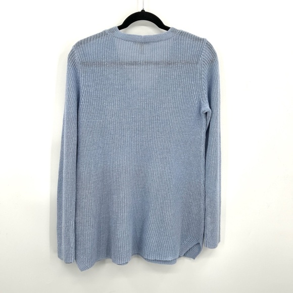 EILEEN FISHER Blue 100% Organic Linen Knit V-Neck Oversized Sweater Top Size XS - Picture 2 of 6